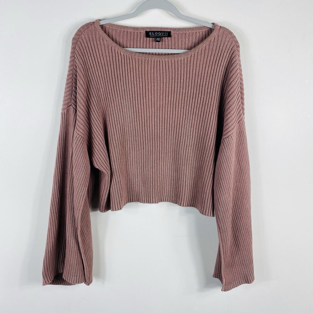 Eloquii Ribbed Scoop Neck Sweater in Dusty Rose. Split/ open sleeves.